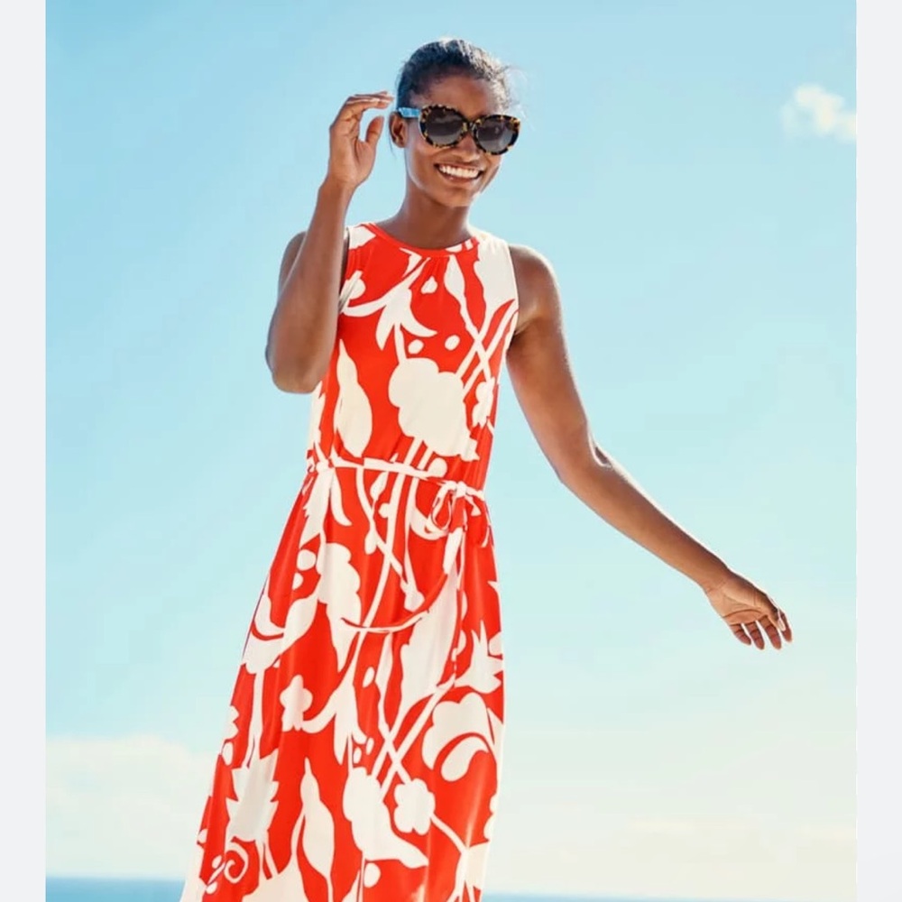 Boden Delphine red and white high-low hemline jersey dress